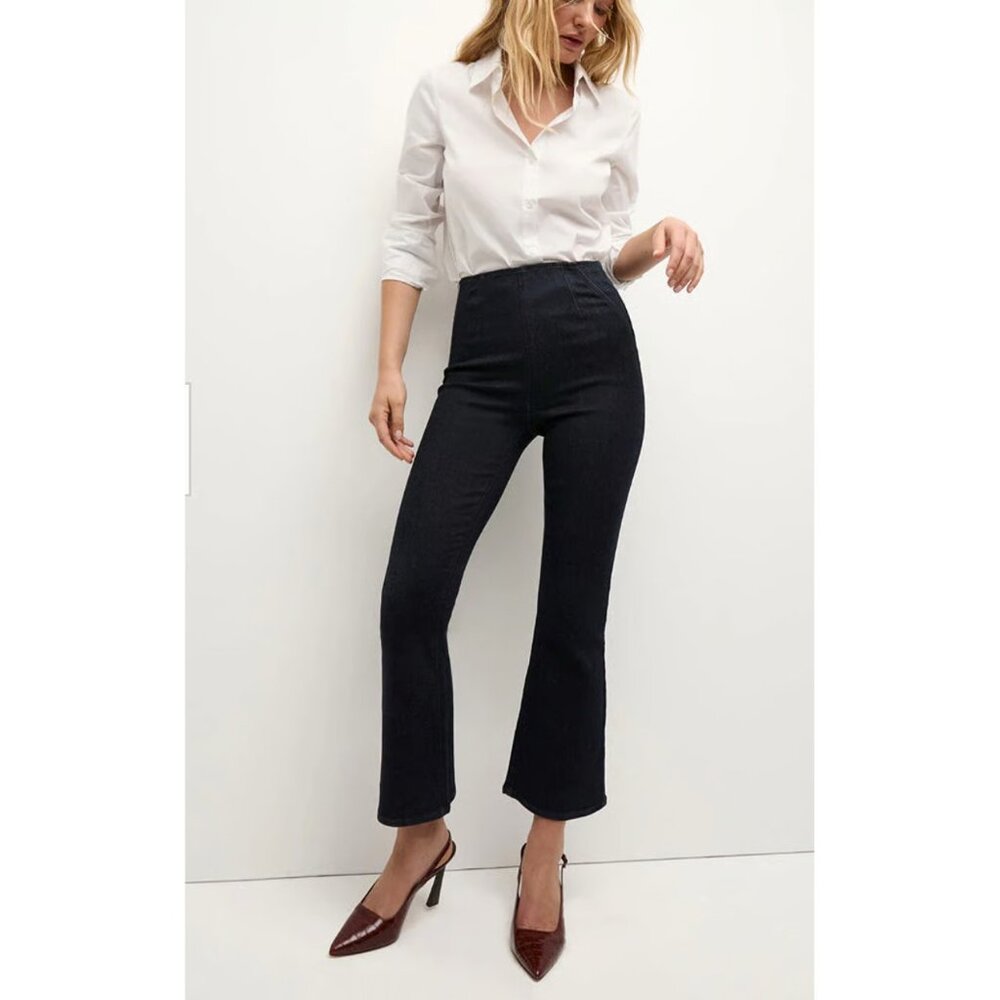 Veronica Beard dark Oxford wash Carson off duty crop jeans